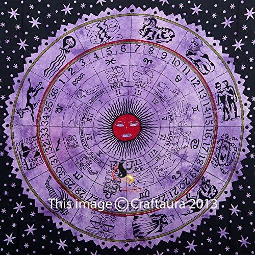 Zodiac Tapestry Wall Hanging Horoscope Tapestry Indian Astrology Hippie Wall Tapestries for Dorms Boho Twin Bedding Zodiac Tapestry. (85" X 55')