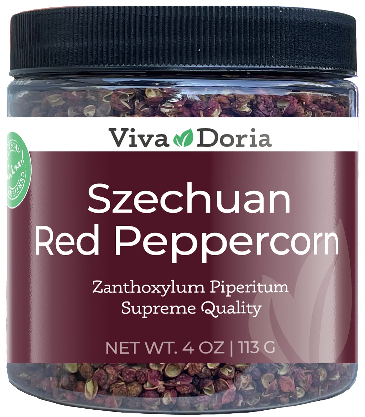 Viva Doria Red Szechuan Peppercorns, Whole Sichuan Pepper, Steam Sterilized, 4 Oz (113 g)