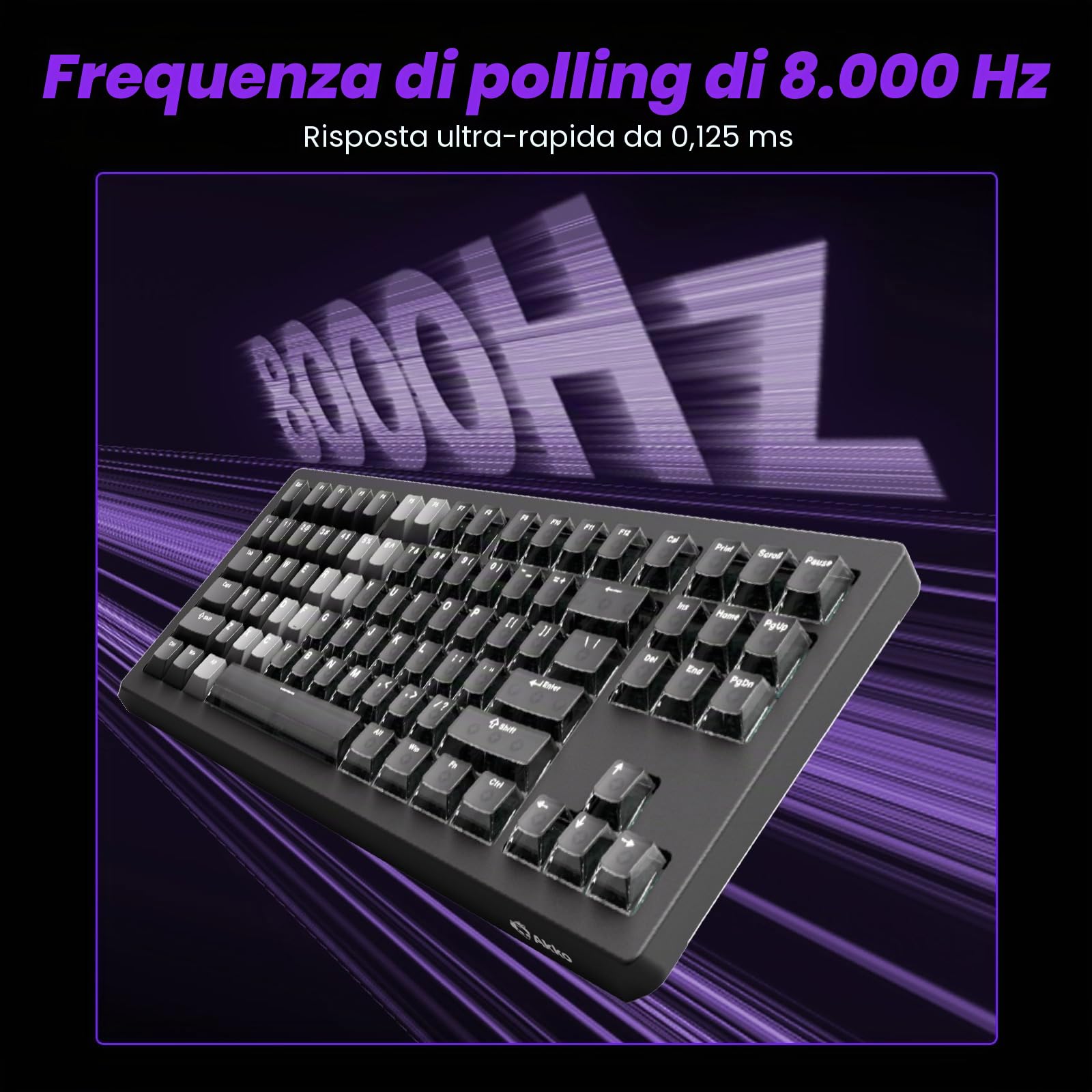 Akko 5087 V3 HE Tastiera Gaming TKL 80% Hall Effect Cavo | Tastiera RGB Switch AstroAim, Rapid Trigger RT0.005mm, Polling 8K Hz per PC/Mac (Nero Trasparente)