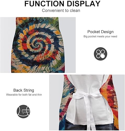 Miniatura 6 de Colorful Spiral Tie Dye Aprons Waterproof Cooking Kitchen Apron Unisex Adjustable Bib Apron with Pocket Restaurant Chef Works Aprons for Waitress