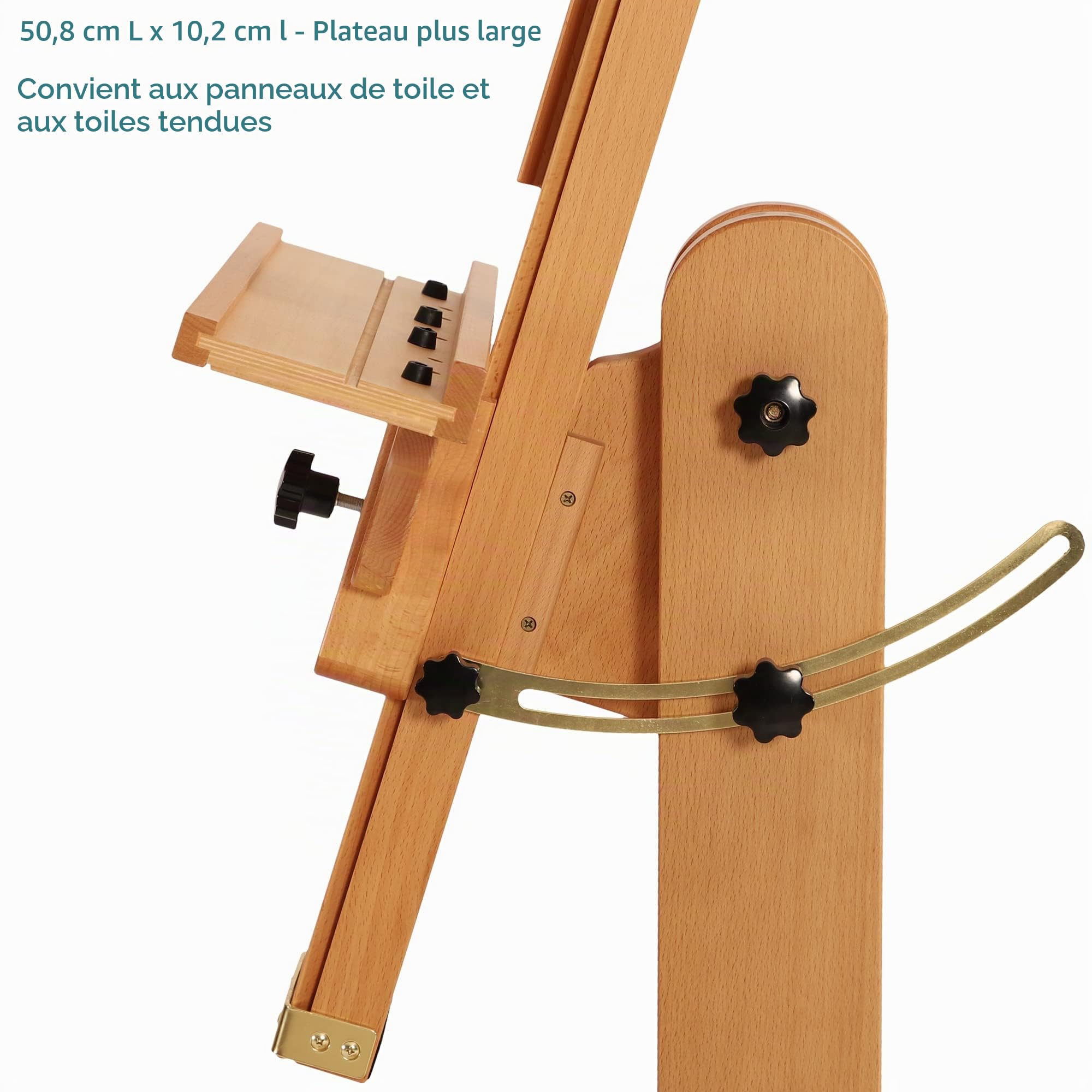 VISWIN Chevalet de studio robuste, inclinable à plat et mobile, réglable en bois de hêtre massif pour peinture, télévision et affichage, peut contenir une toile jusqu'à 180,3 cm, chevalet d'art de sol