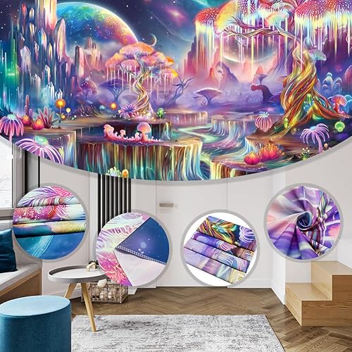 Miniatura 5 de Obsecolors - Tapiz de luz negra con árbol de la vida de fantasía, tapiz reactivo a los rayos UV, tapices del espacio galáctico, tapices de plantas