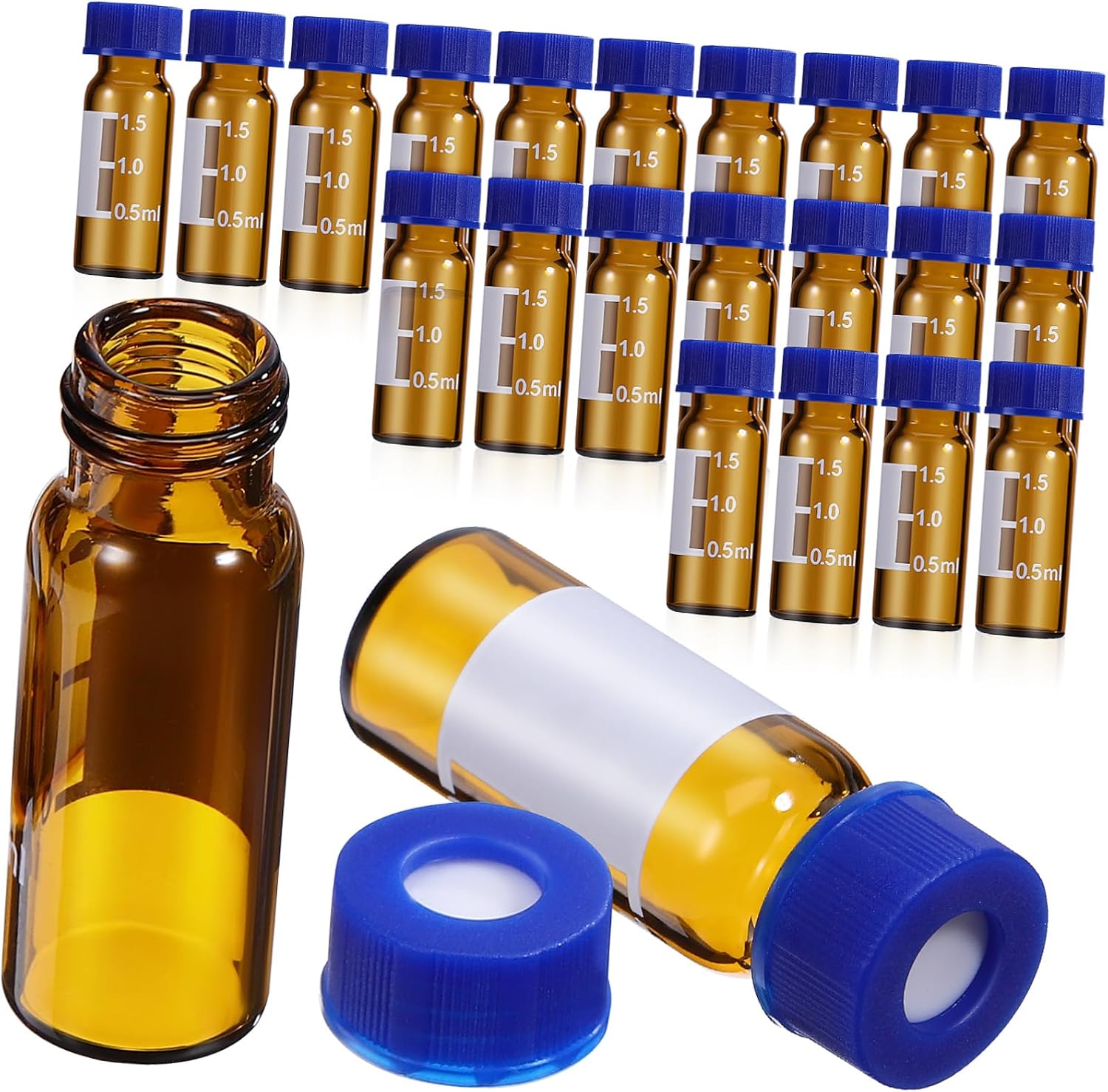 100pcs Amber Glass Vials with Caps Sampling Jars for Liquids Graduated Design for Precise Measurement Secure Sealing for Transportation for Lab and Home Use