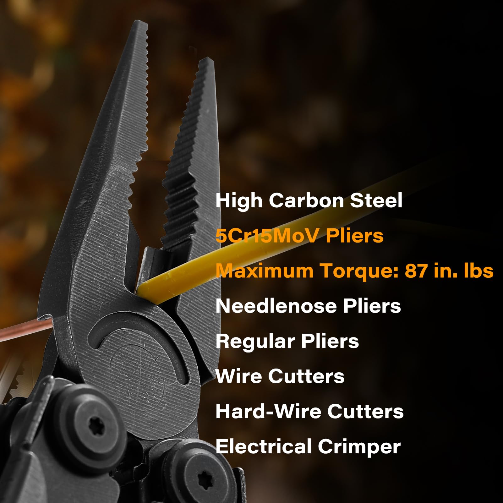 21-in-1 Hochleistungs-Multitool-Zange mit Sicherheitsverriegelung, Federschere, Nylonscheide, Premium-EDC-Kit aus Edelstahl, für Arbeit, Zuhause, Auto, Heimwerker und Outdoor-Aufgaben, Schwarz
