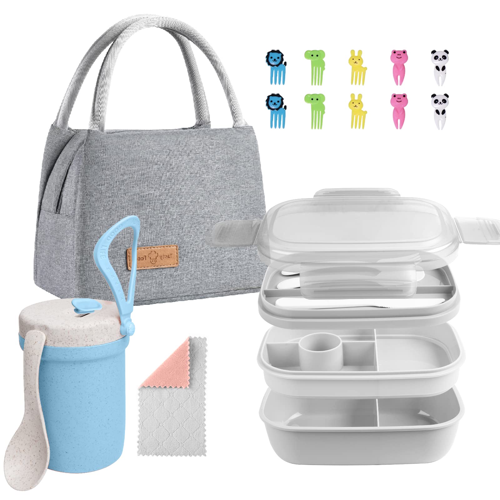 ZMYGOLON Bento Lunch Box for Kids, Lunch Bento Box Container Leak-proof for Kids Adults Teens School, Upgrade Lunch Containers Gray set