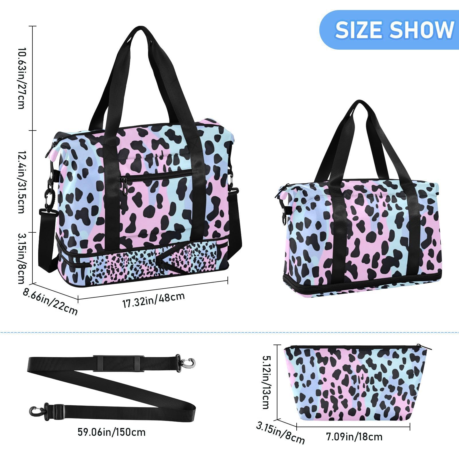 Bolsa de mano moderna con estampado de leopardo para fin de semana con bolsillo húmedo y correa ajustable para gimnasio, gran capacidad para hombres y mujeres