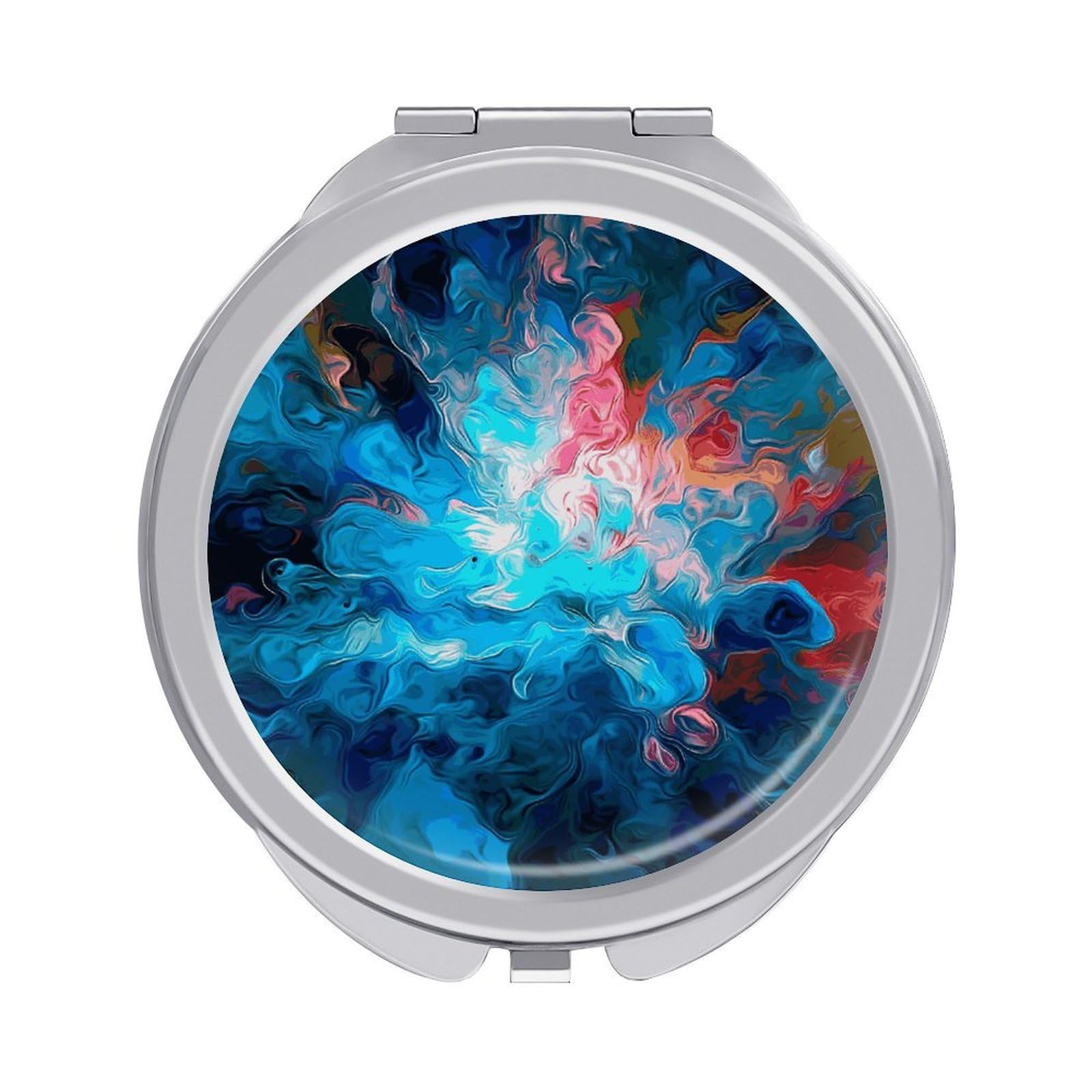 FekiLoot Blue Aesthetic Color Splash Makeup Mirror Compact Round Travel Makeup Mirror Portable Folding Handheld Pocket Mirrors for Handbag and Purses Gift Mini Mirrors