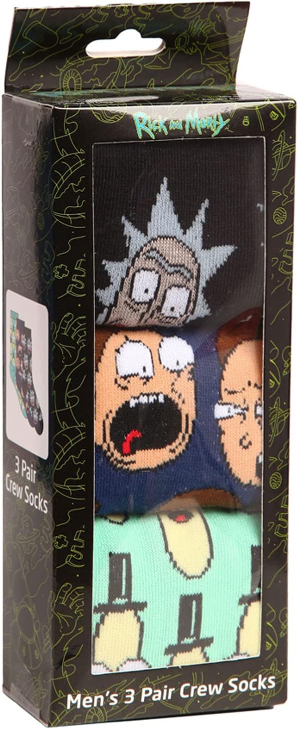 Hypnotic Hats Rick And Morty Mr. Poopybutthole Adult Crew Socks With Gift Box (Size 6-12, Three Pairs)