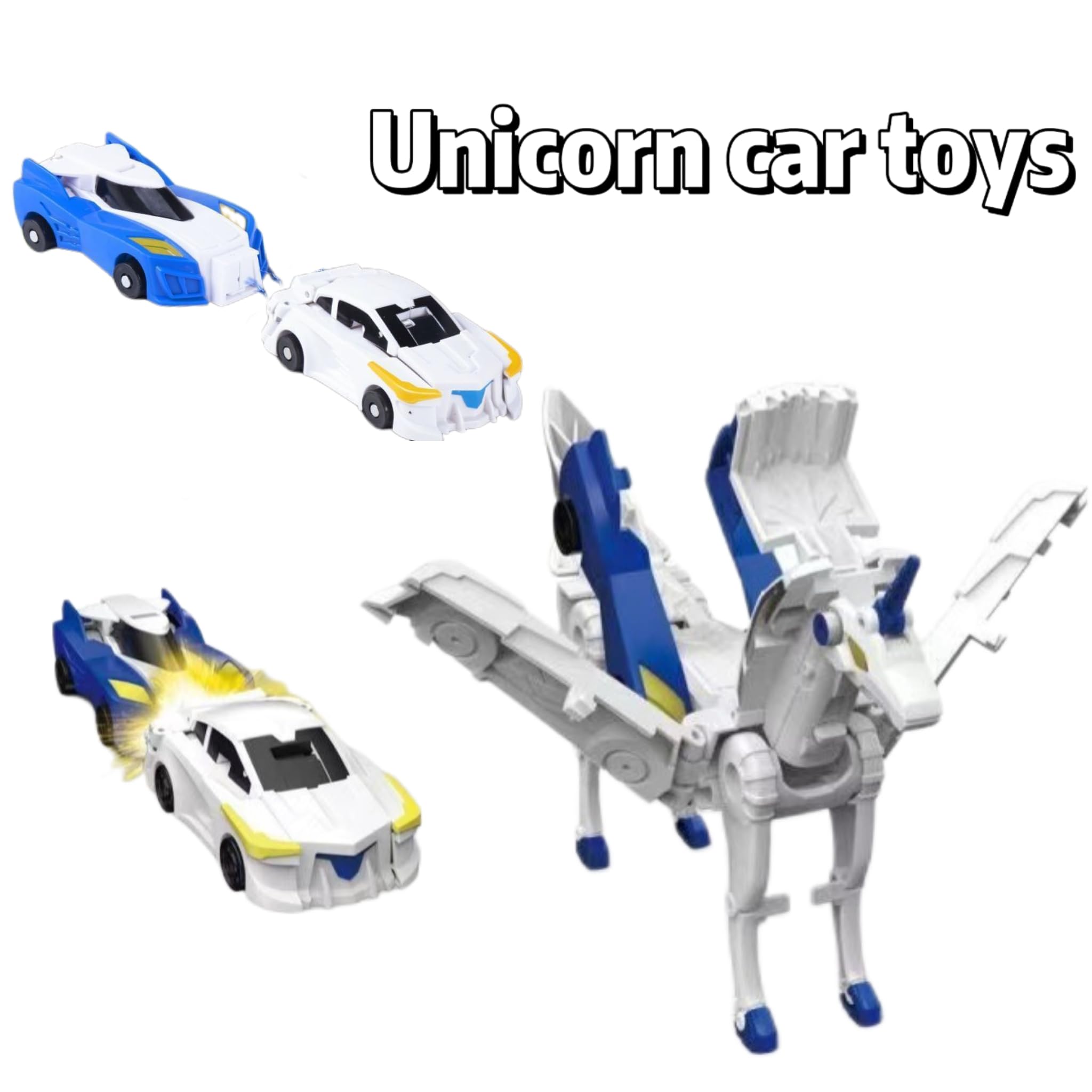 Will Like Pack of 2 Unicorn Robots, Transforming Car Robot Toy, Unicorn Cars Toy, Collision Deformation Combined, Unicorn Robot Toy, Flying Horse Toy Car (Pink) - Image 4