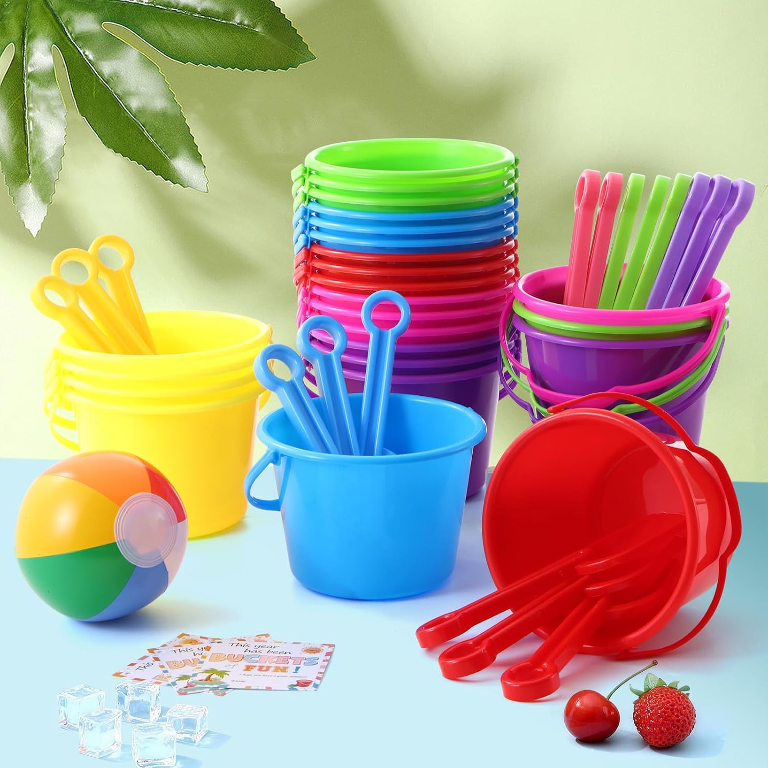 24 Set End of Year Students Gift from Teacher Bulk Bucket and Ball Set with Blessing Card Preschool Kindergarten Graduation Gifts Pool Party Favors Beach Party Favors (Round Beach Bucket Set)