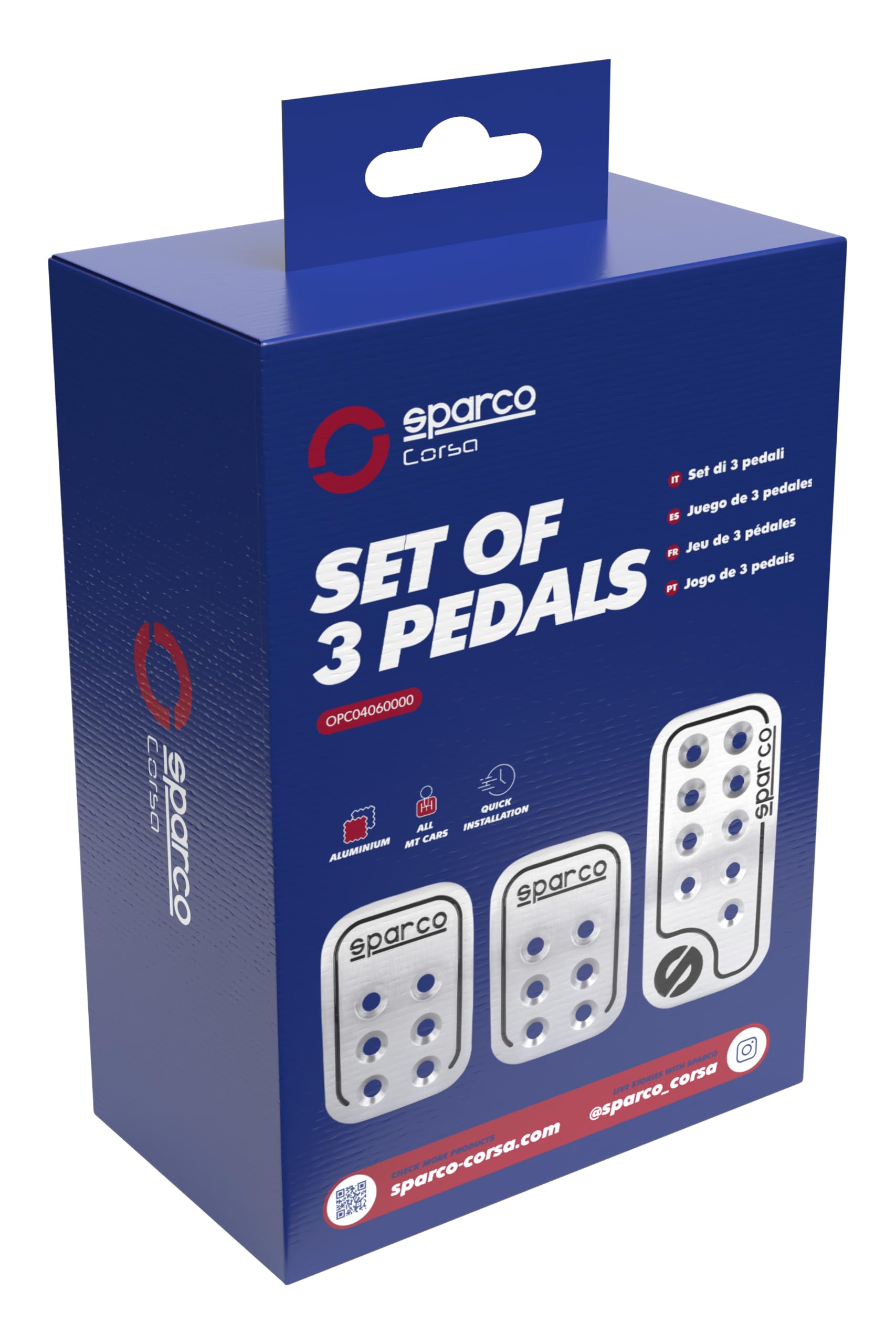 Sparco SPC OPC04060000 Juego de 3 pedales Racing color plata con logo SPARCO en negro Universales, 150 ml