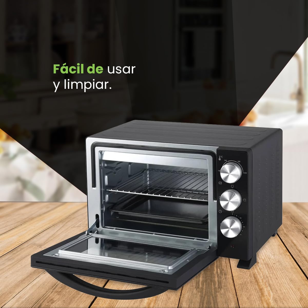 Becken - Horno Eléctrico de Sobremesa, Capacidad 30L, 1500W, Temporizador 60 Min, Negro