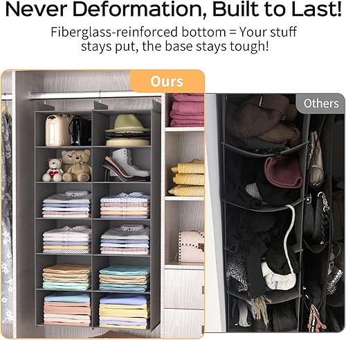 Miniatura 5 de ALLTIDYUP Organizador de armario colgante de 6 niveles de doble fila y almacenamiento, 12 bolsillos, estantes de almacenamiento de ropa con 3