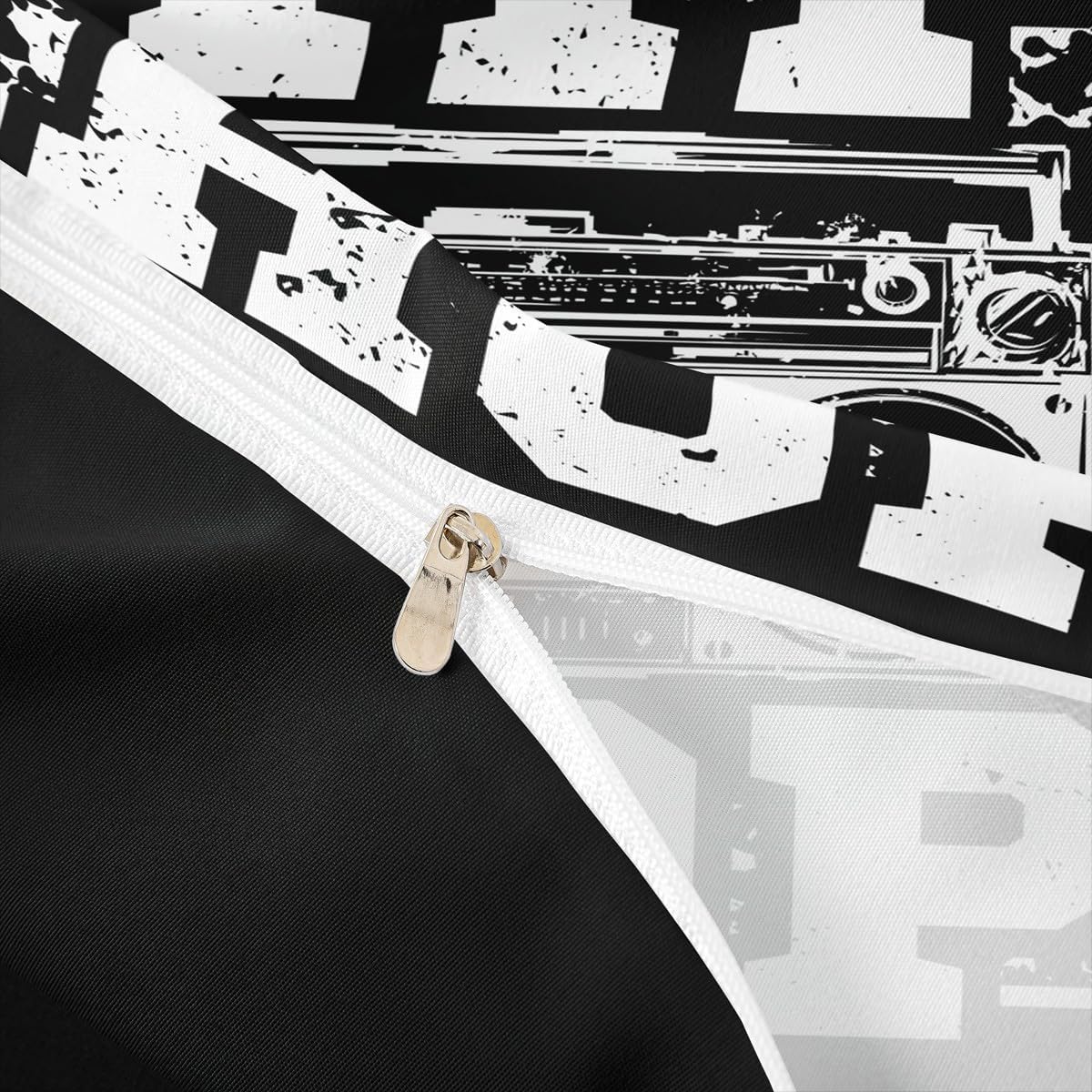 Erosebridal Hip Hop Duvet Cover, Teens Retro Radio Music Comforter Cover, Hipster Rock Bedding Set King Size for Kids Boys Girls, Studio Vintage Style Quilt Cover with 2 Pillow Cases, Black White