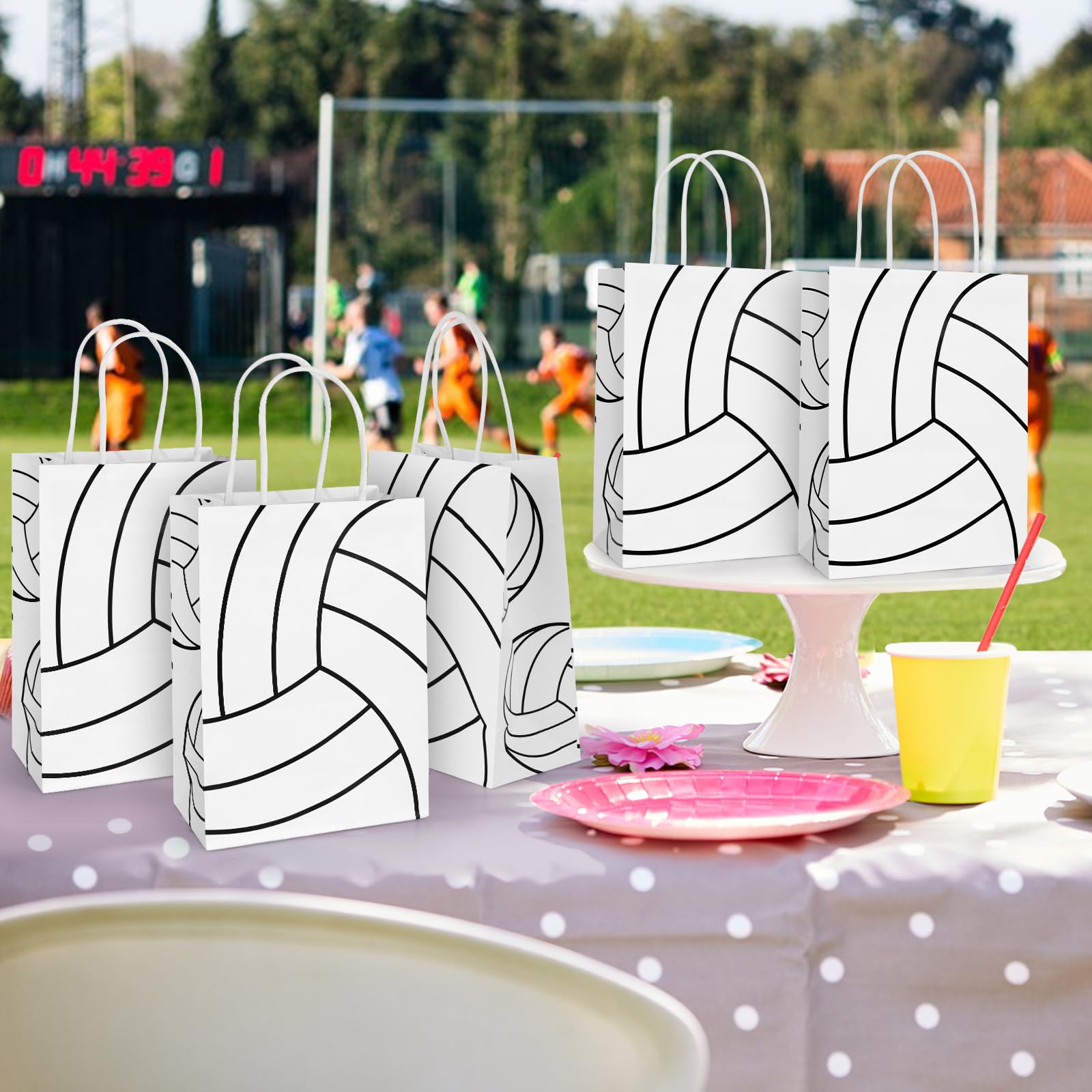 Hxezoc 12 Pieces Volleyball Gift Bags with Handle, Paper Treat Candy Bag Sport Favor Bags for Volleyball Theme Birthday Party Decoration Supplies