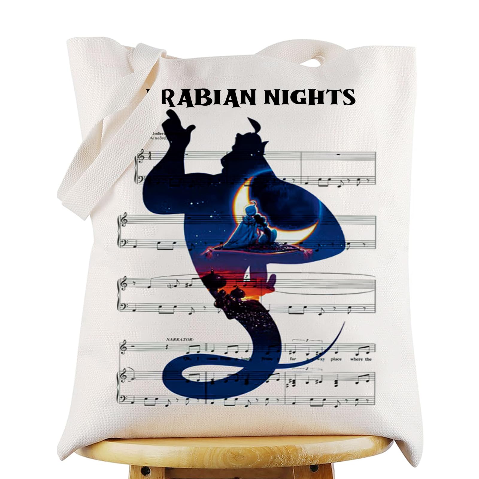 WZMPA Aladdin Canvas Tote Bag Aladdin & Jasmine Princess Fans Gift Arrabian Nights Magic Lamp & Genie Shoulder Bag Aladdin Merchandise
