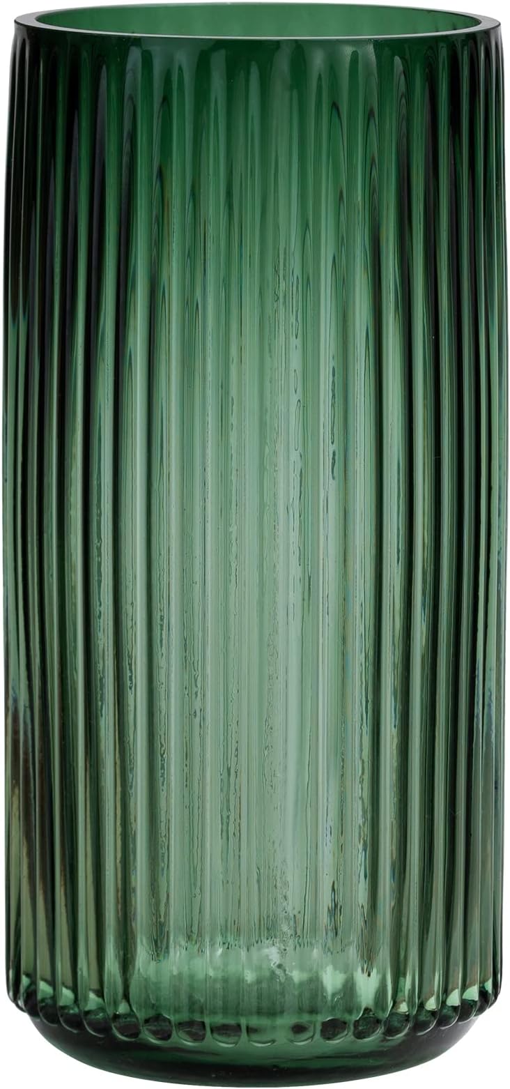 Creative CoOp Seeded Glass Hurricane, Green Vases, 4" L x