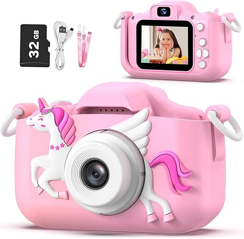 OUTUVAS Cámara infantil de unicornio para niñas, cámara selfie para niños de 3 a 12 años, regalo de cumpleaños de Navidad para niñas, juguetes de