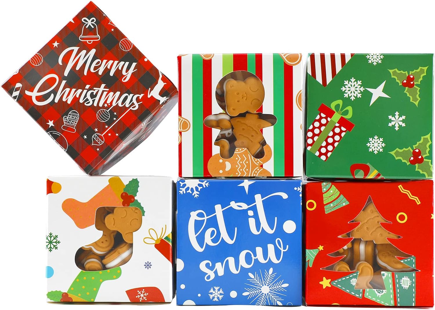 Outus 24 Pieces Christmas Cookie Boxes for Gift Giving