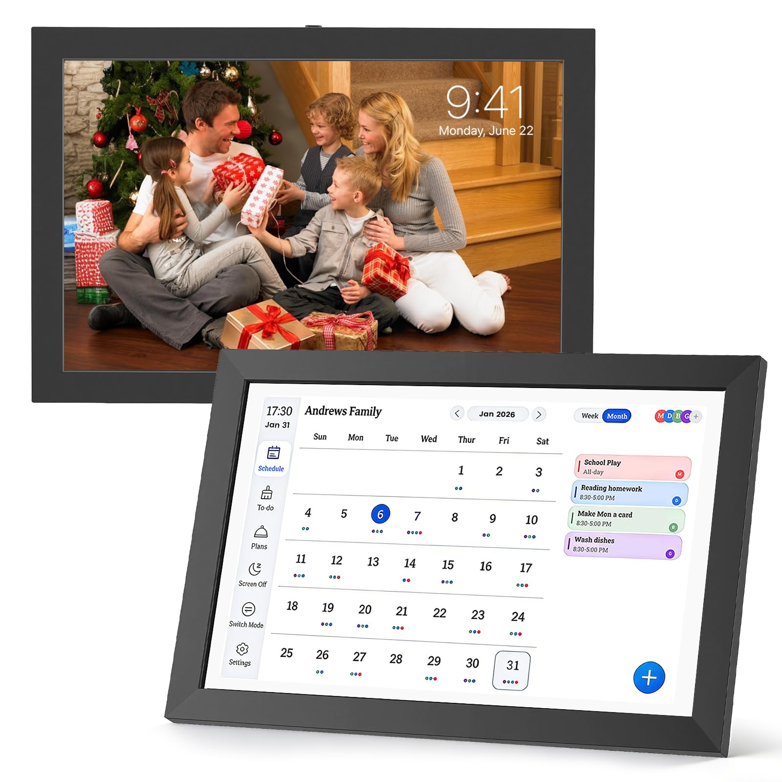 Calendario digitale da 10,1 pollici con touchscreen - Organizzatore familiare intelligente da 32 GB - Agenda elettronica con Wi-Fi e supporto a parete/scrivania - Cornice digitale multifunzione
