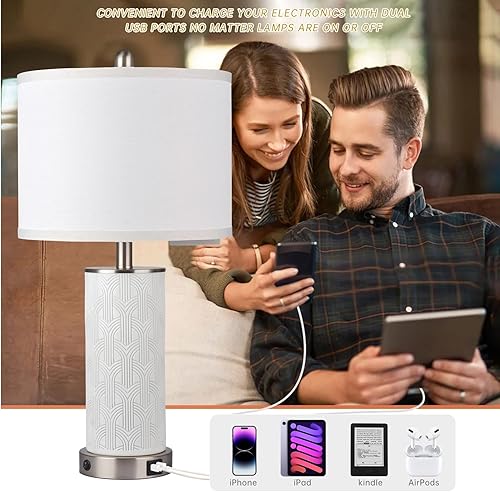 Miniatura 4 de Juego de 2 lámparas de mesa decorativas de cerámica irregular bellamente grabadas de 25 pulgadas con luz nocturna, enchufe E26 e interruptor