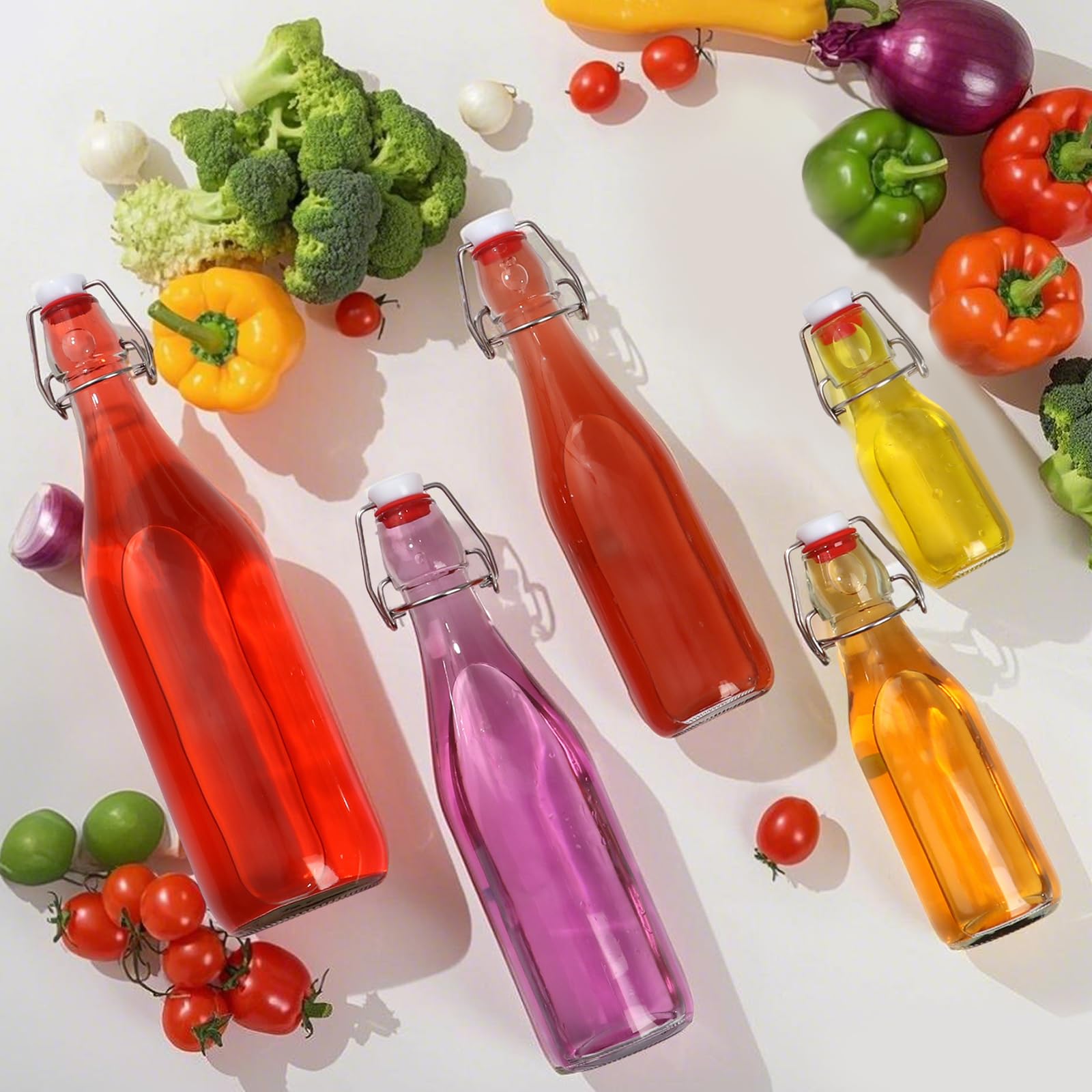 Bügelverschluss-Glasflaschen, Klappdeckel, Bierbrühflasche mit Verschluss, für Kombucha, 2. Gärung, Kefir, Vanilleextrakt, Getränke, luftdichter Deckel, 12 Stück