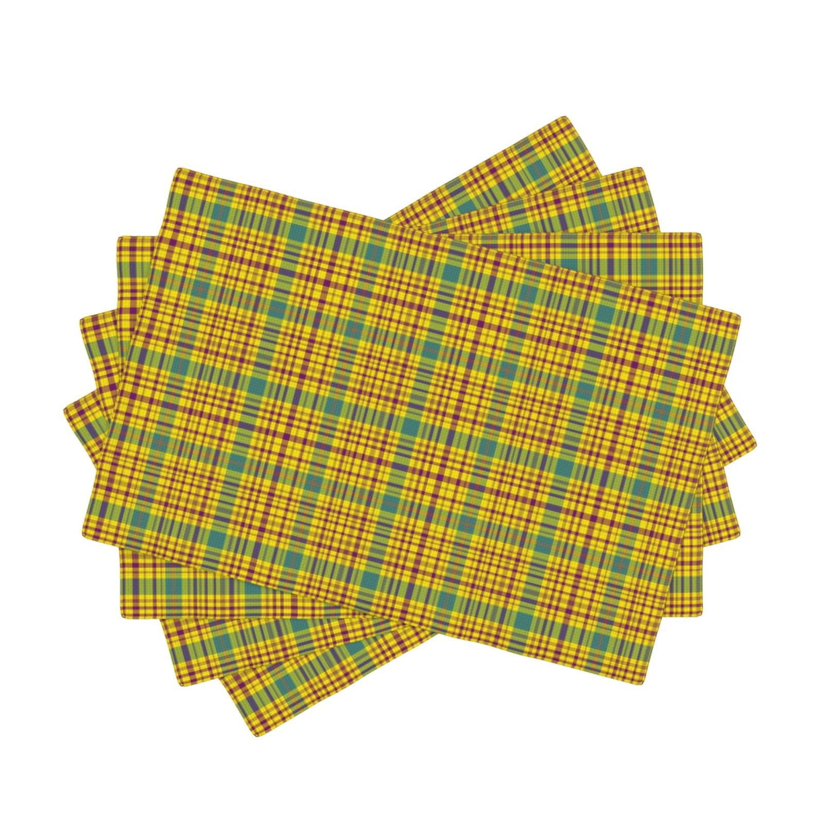 Set de table écossais jaune rétro en faux lin résistant