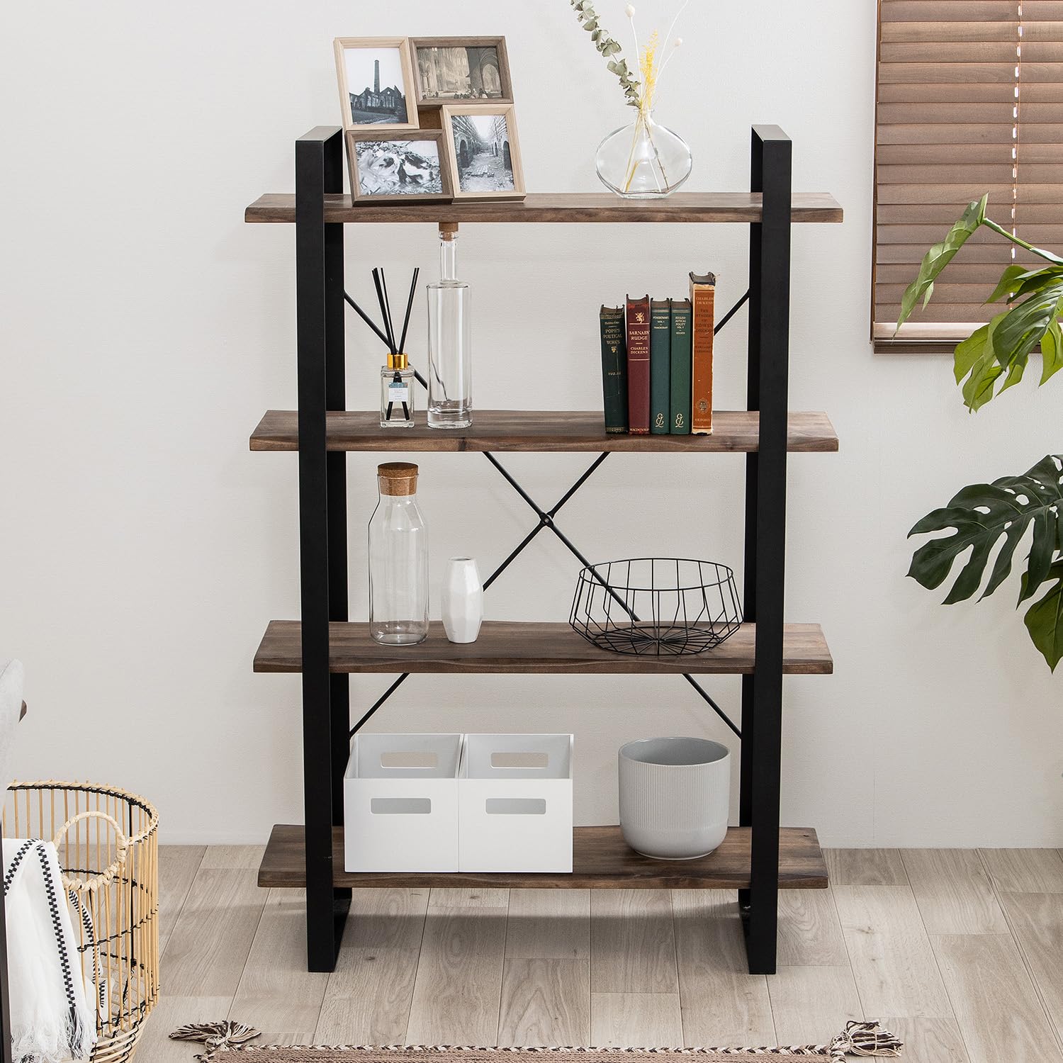 Amazon｜アイアンラック 幅85cm 4段 スチールラック ワイヤーラック