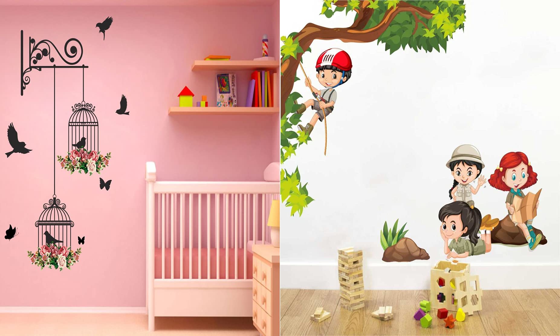 Walltech Set of 2 Wall Sticker Branches and Cages and Kids Activity Wall Sticker