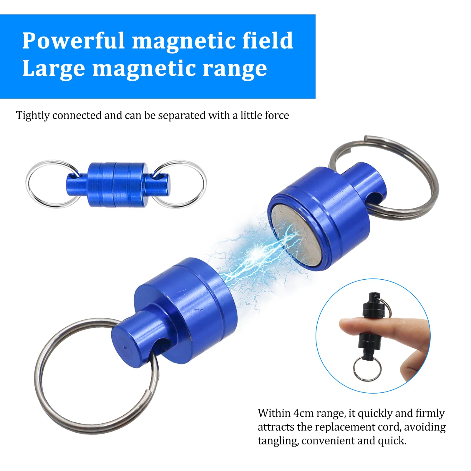 4 Pièces Libération de Filet Magnétique,Clip magnetique de pêche,Magnétique D'épuisette Boucle avec Mousqueton et Cordon enroulé pour Pêche Surf Randonnée L'alpinisme