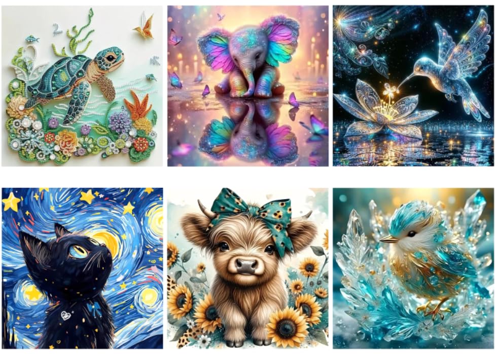 Fokenzary Diamond Painting Set for Adults 5D Small Birds Animals Diamond Art DIY 6 Pack Full Diamond Suitable for Beginners(12 * 12in)