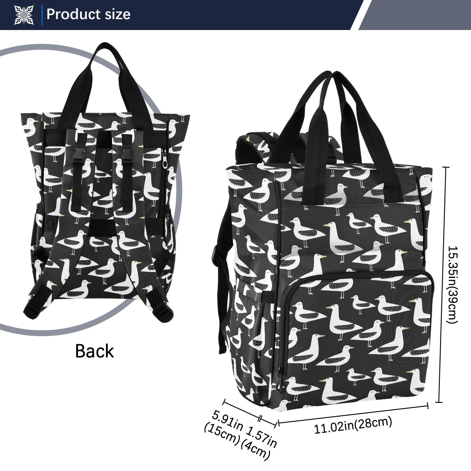 Mnsruu Duck Bird - Borsa per pannolini per bambini, zaino grande, impermeabile, da viaggio, per mamme e papà