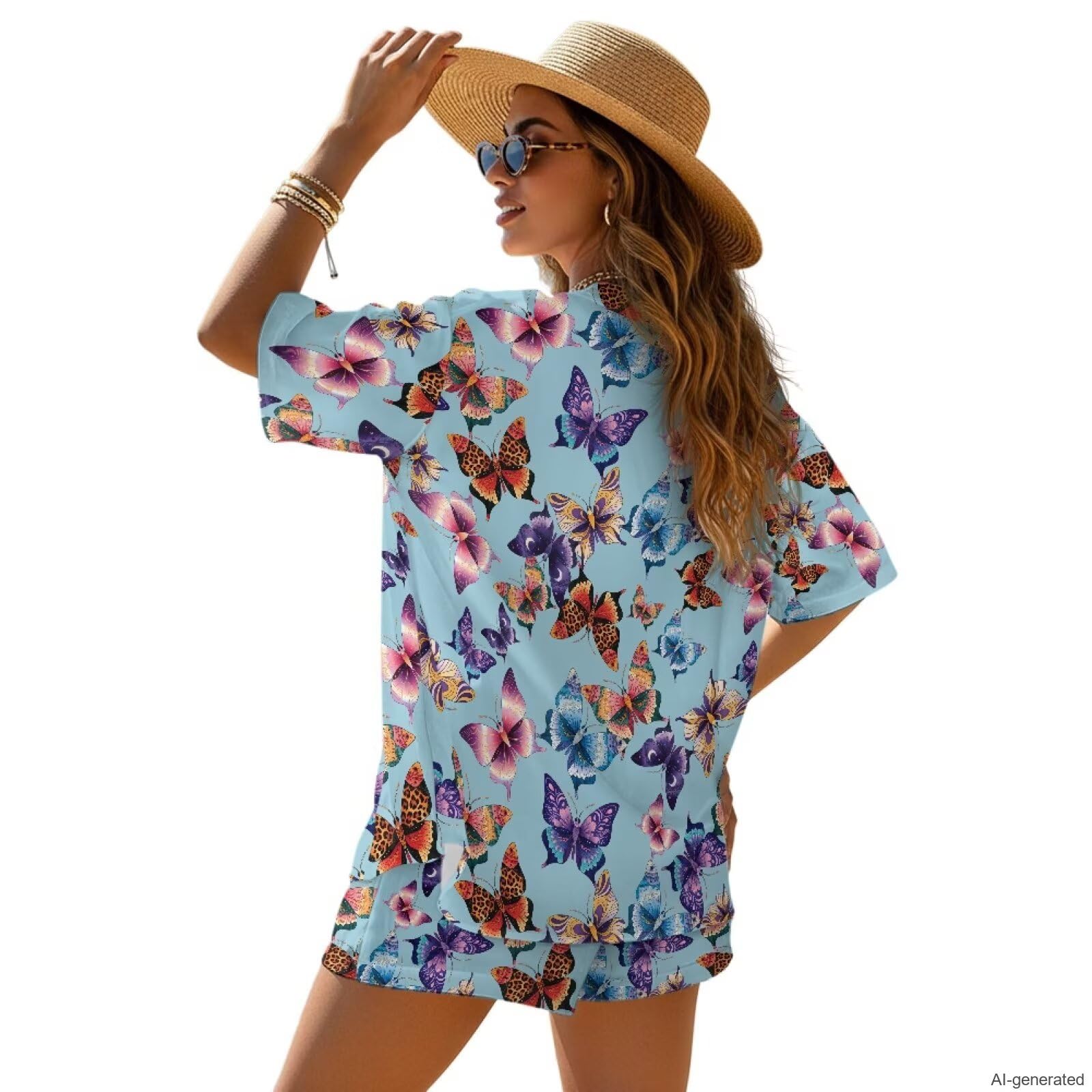 Completo da spiaggia da donna con camicia e pantaloncini aperti