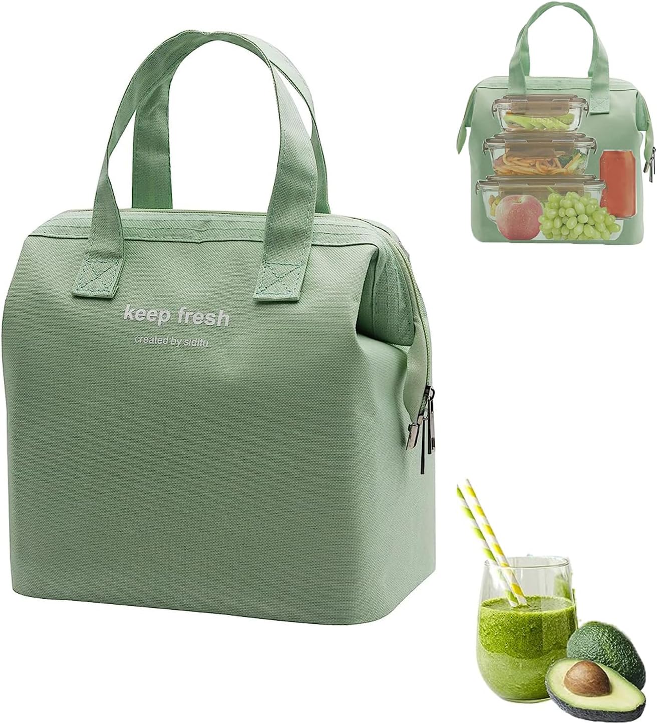 RABEE Lunch Box Carrying Bag,Insulated Lunch Bag Simple Bento Cooler Lunch Tote for Lunch Box Water-resistant Lunch Tote Lunch Box Containers for Women Men Adults Work Picnic (Light Green)