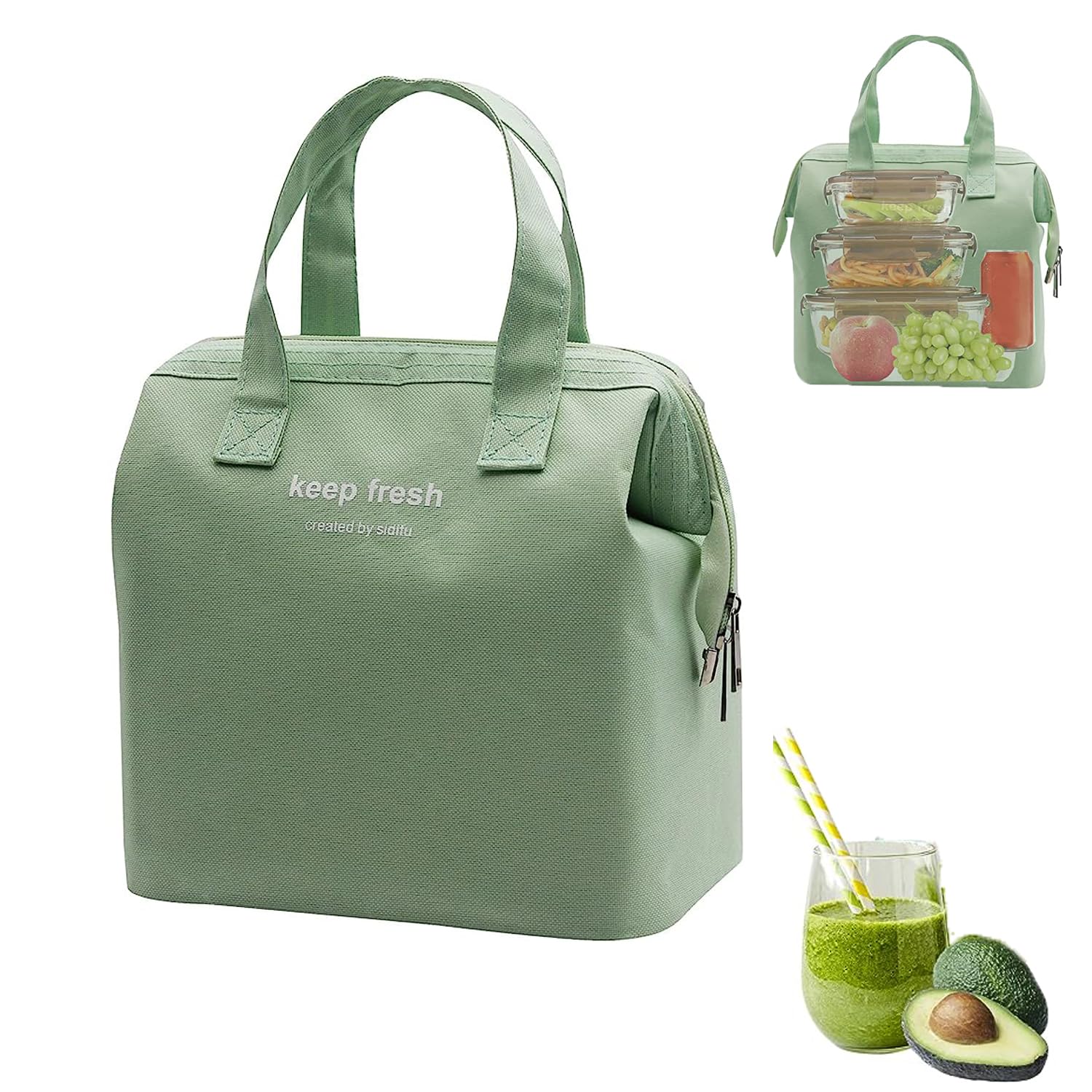 RABEE Lunch Box Carrying Bag,Insulated Lunch Bag Simple Bento Cooler Lunch Tote for Lunch Box Water-resistant Lunch Tote Lunch Box Containers for Women Men Adults Work Picnic (Light Green)