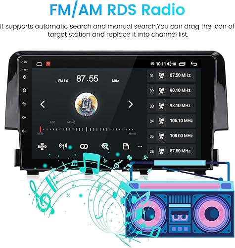 Miniatura 6 de Biorunn Android 11 - Radio estéreo de coche para Honda Civic 2016 2017 2018 2019 2020, unidad principal de navegación GPS incorporada para Android