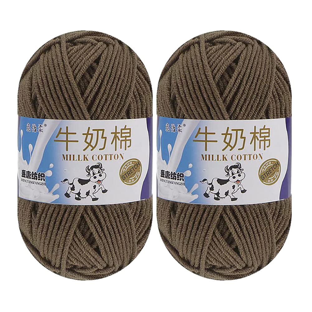 Milk Cotton Yarn for Crocheting, 2 x 50g Milk Cotton Yarn 5 Ply Chunky Knitting Yarn Solid Color Soft Comfortable Crochet Yarn for Hand Knitting Baby Socks Hats Dolls