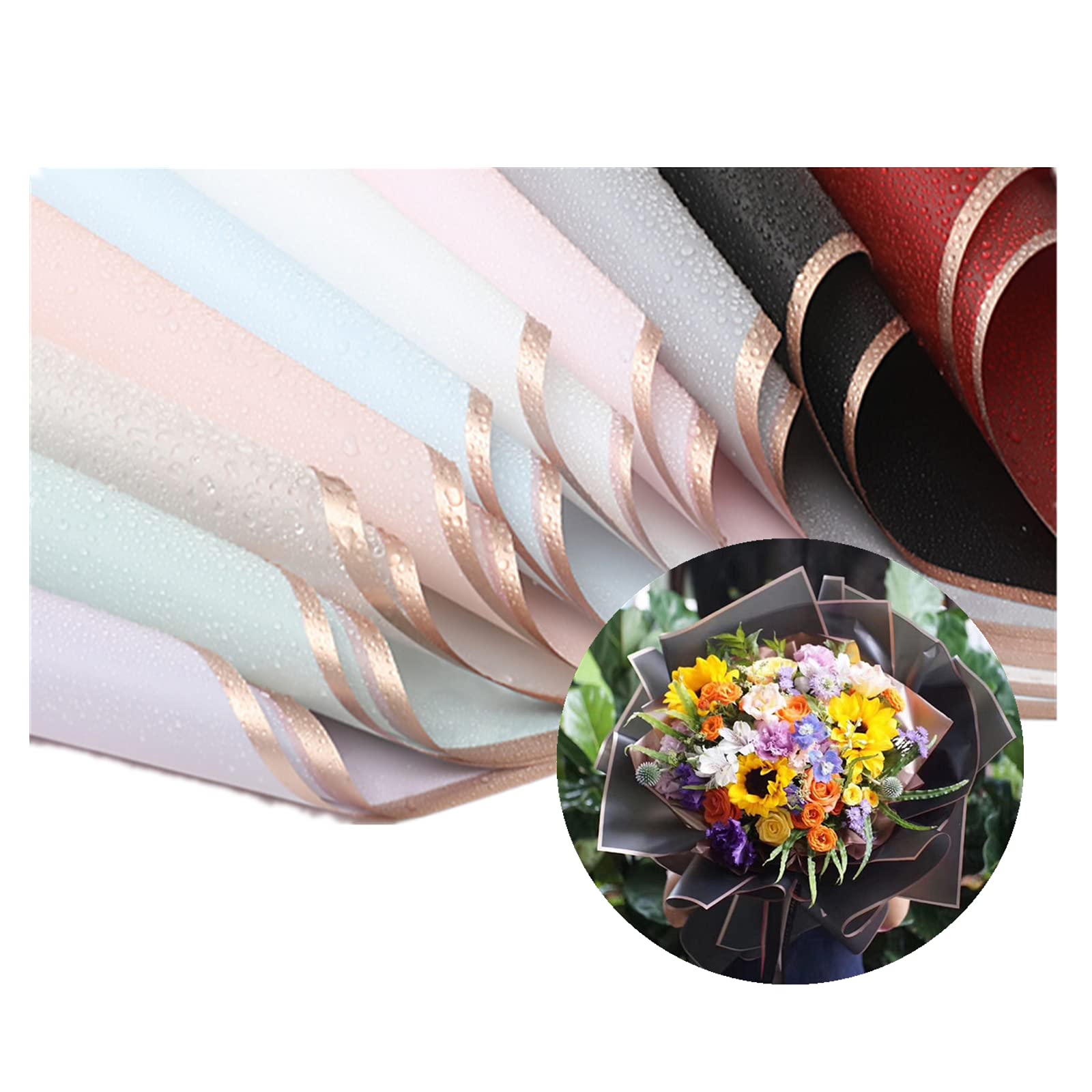 Lot 20 Feuilles Papier Cadeau Floral Noir Et Blanc 58,4x58,4 Cm - Imperméable Pour Bouquets Et Cadeaux