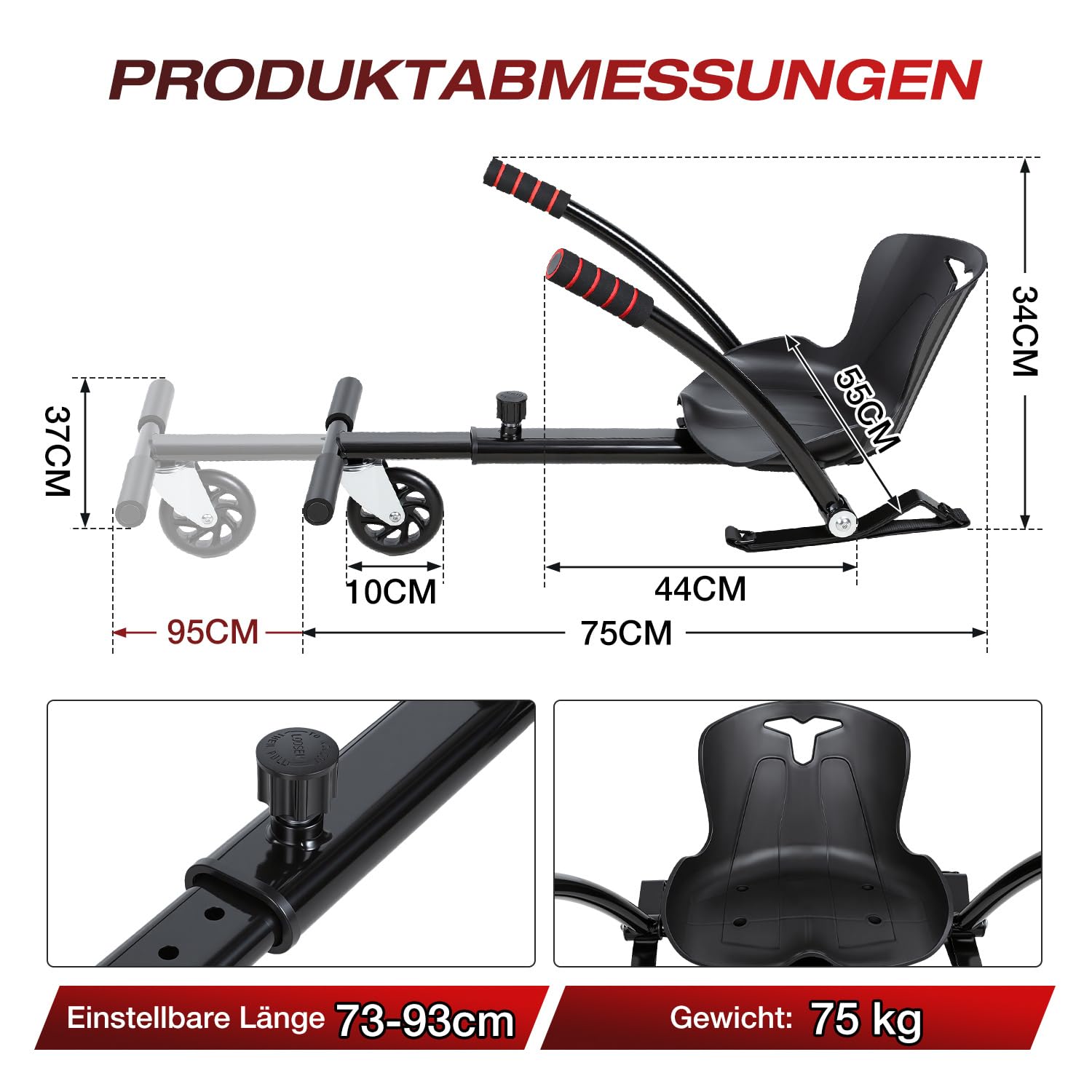 Hoverboard avec siège, siège réglable, compatible avec siège Hoverboard de 16,5 à 25,4 cm, siège de kart pour enfants et adultes, siège ergonomique