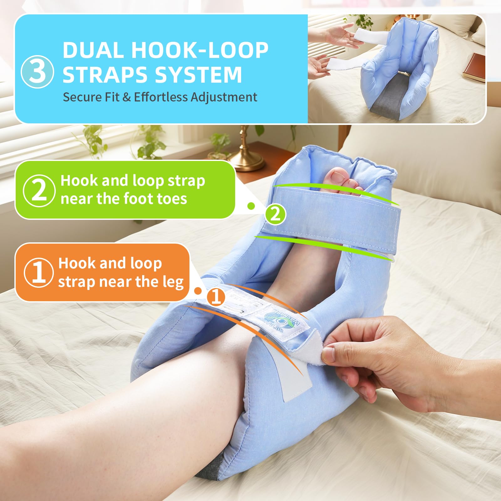 EZ Assistive Protezione per tallone per piaghe da decubito, cuscino per piaghe da decubito, con 2 cinghie per il recupero del dolore al tallone, lavabile e riutilizzabile, confezione da 1 pezzo (blu