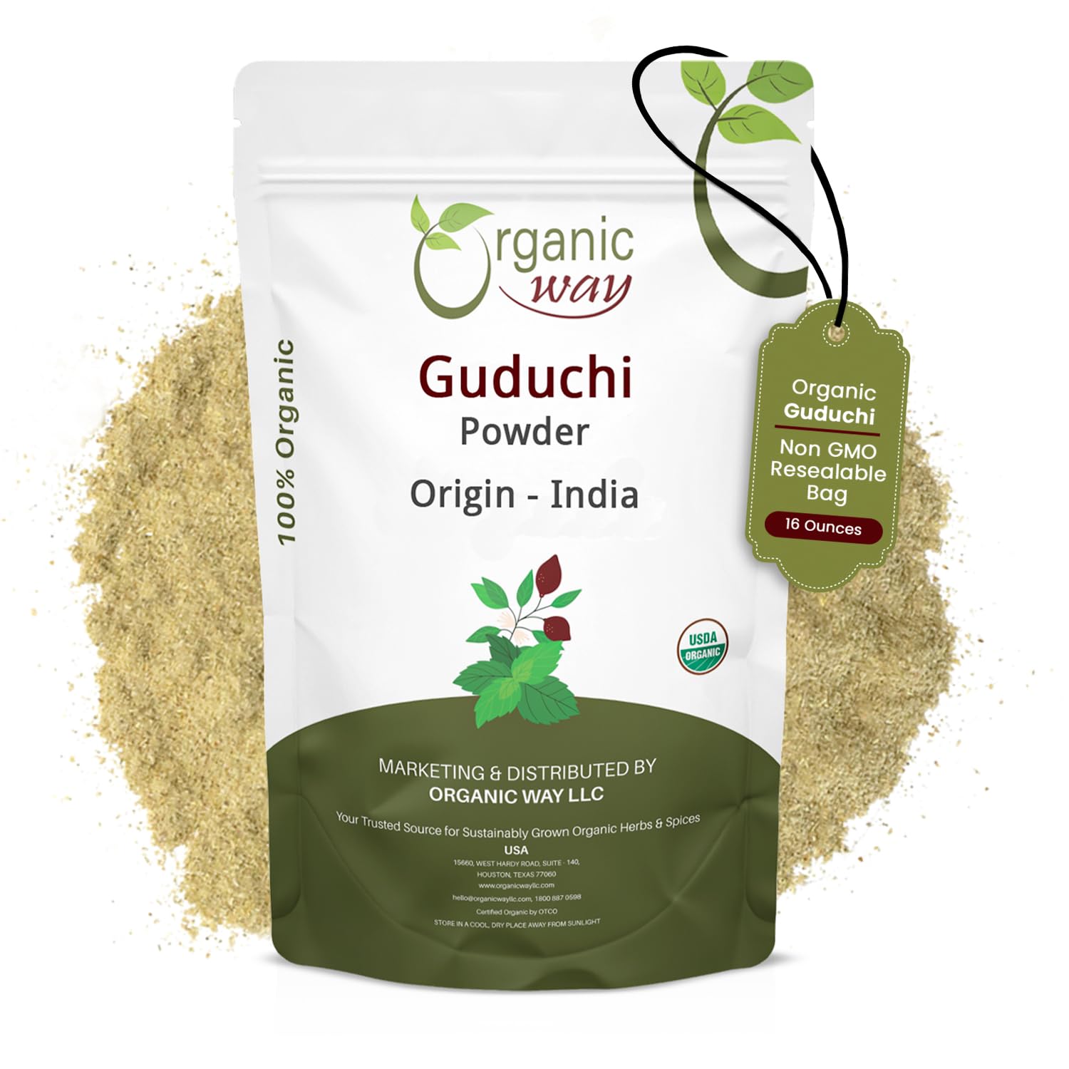 Organic Way Premium Grade Guduchi Powder (Tinospora cordifolia) - Organic & Kosher Certified | Raw, Vegan, Non GMO & Gluten Free | USDA Certified |