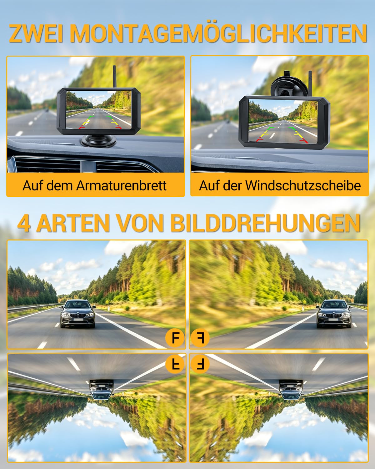 5" 1080P Rückfahrkamera mit Monitor Rückfahrkamera Kabellos Einparkhilfe hinten Kamera mit Monitor und Zigarettenanzünderschalter für Auto, LKW Van SUV IP69 Wasserdicht