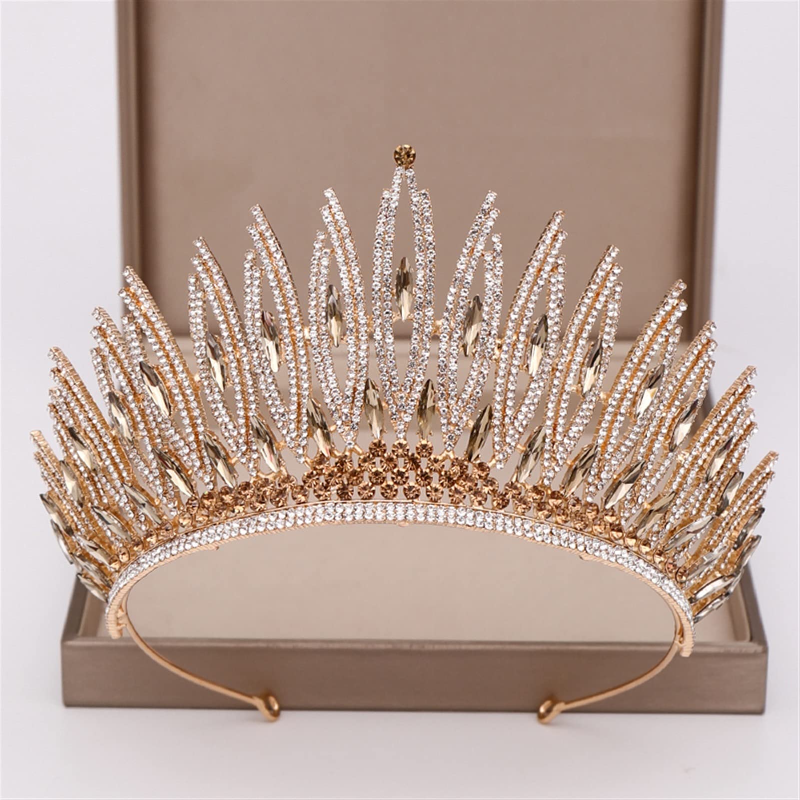 Tocados de Boda Lujoso Rhinestone Crystal Gold Wedding Big Crown Nupcial Tiara Mujer Beauty Pageant Bridal Hair Jewelry Accesorios Regalo Tocado Novia