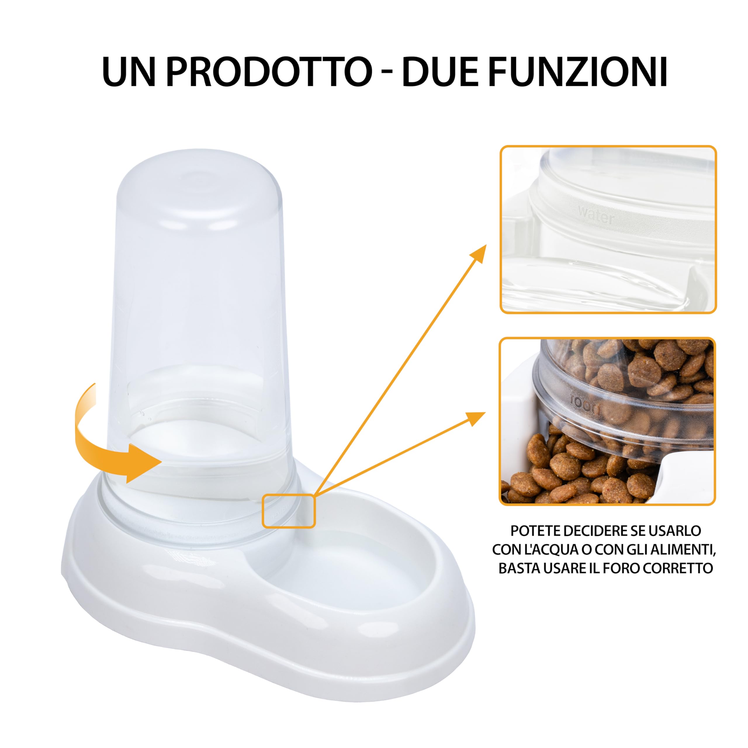 Ferplast Distributore cibo o acqua per cani e gatti AZIMUT 1500 Mangiatoia per alimenti secchi da 1,5 Litri Acqua, Fondo antiscivolo, 16,5 x 25 x h 24,5 cm Bianco