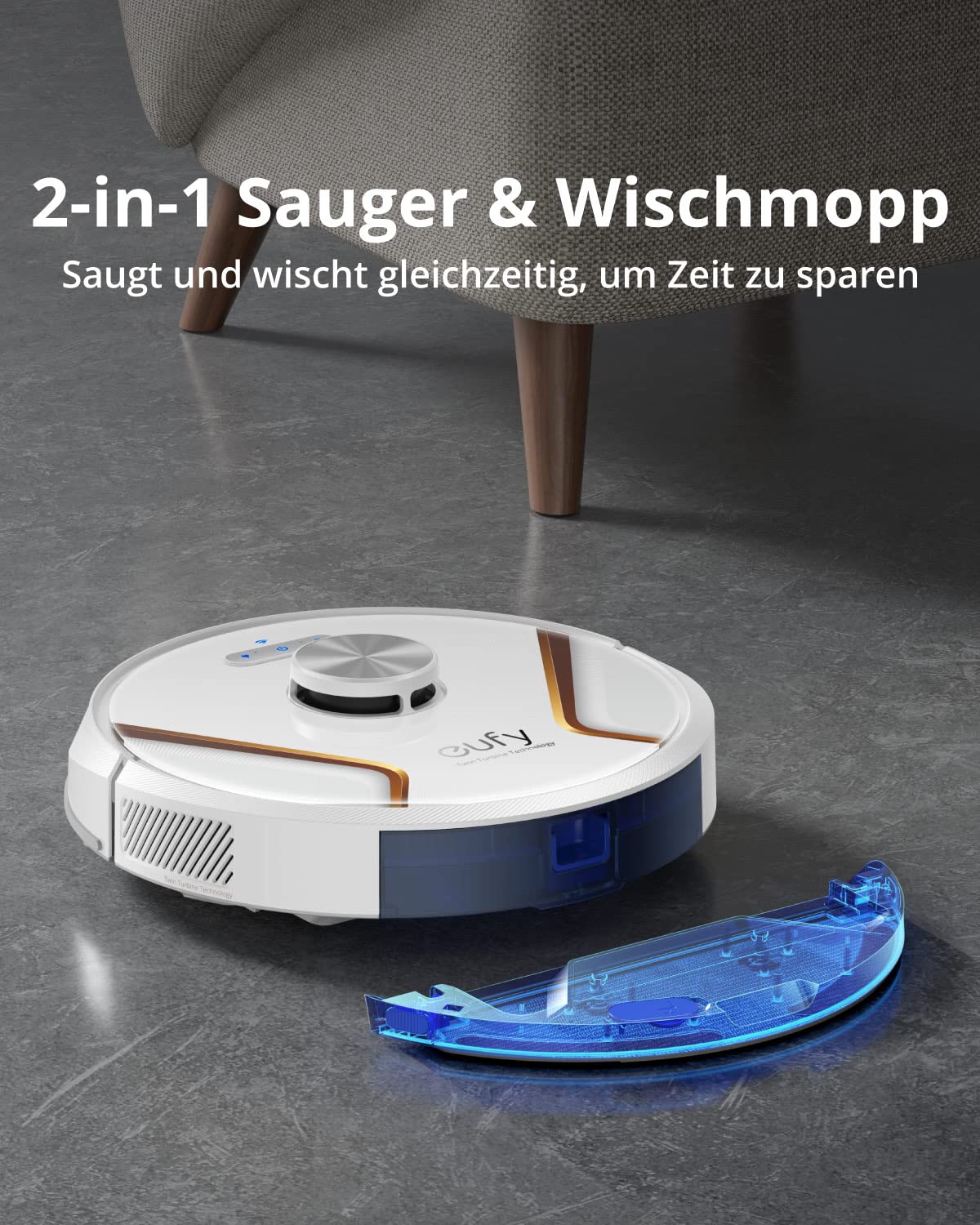 eufy Saugroboter mit Wischfunktion, RoboVac X8 Hybrid, 2X 2000Pa Saugleistung, iPath Lasernavigation, 2-in-1 Sauger & Wischmopp, AI. Map 2.0 Technologie,WLAN-Funktion(weiß)(Generalüberholt)