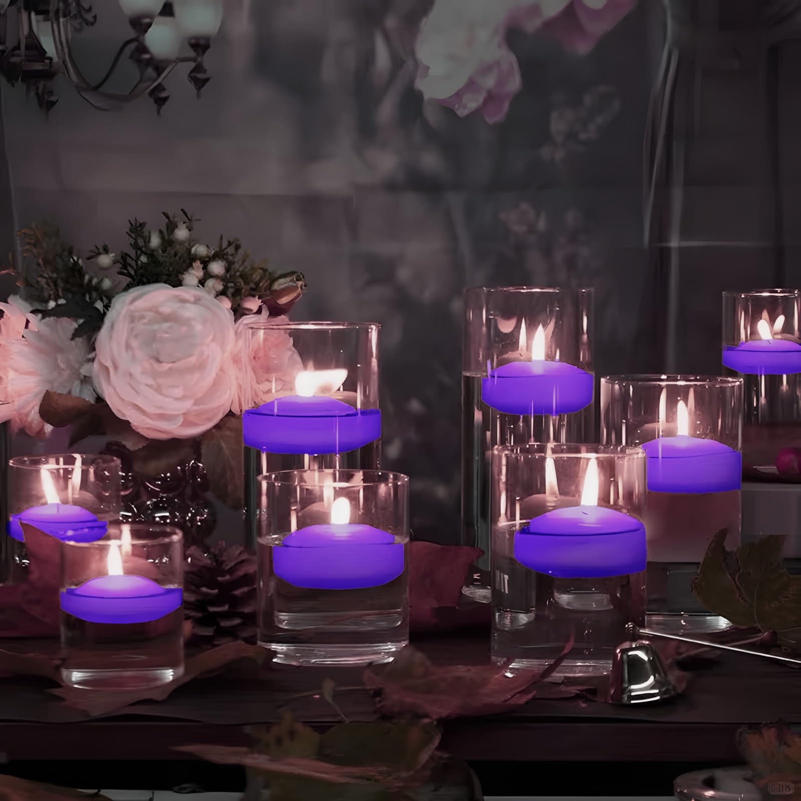 24 candele galleggianti viola, 5 cm, senza profumo, per piscina di nozze, vasca da bagno di San Valentino, cena, decorazione natalizia (viola)