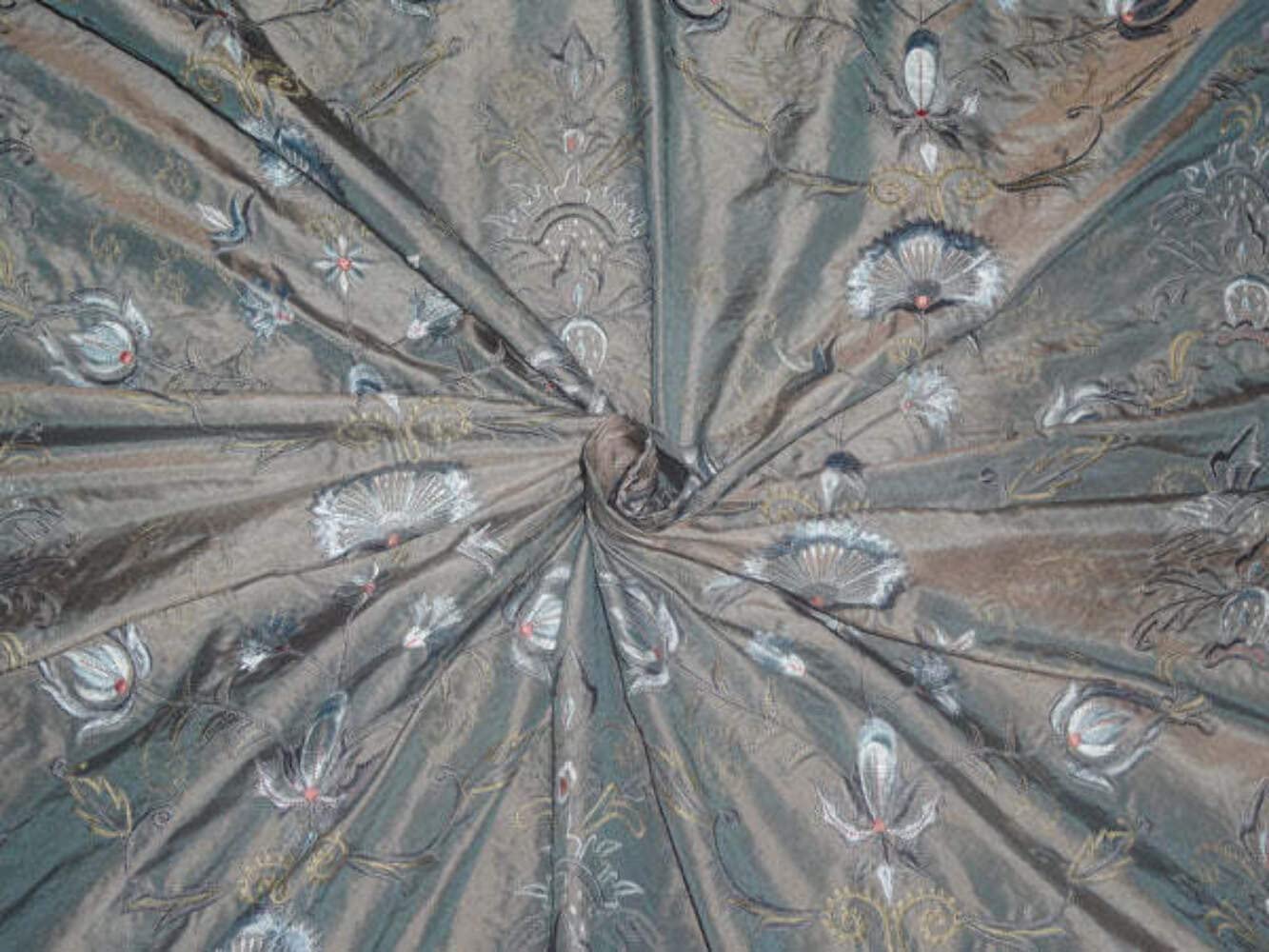 Silk Taffeta ICY Rainy Blue X Rose Gold Shot Multi Embroidery Color Silks