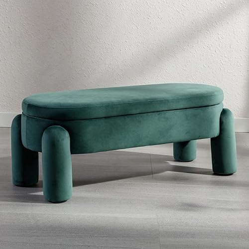 LukeAlon Bonito banco de zapatos de terciopelo con almacenamiento, banco de entrada tapizado de 45 pulgadas de ancho con marco de madera maciza,