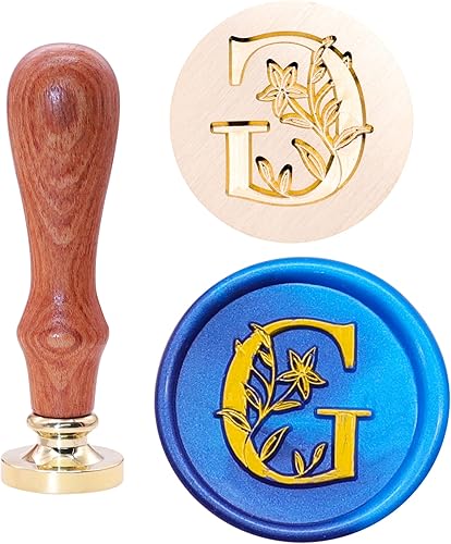Miniatura 6 de SWANGSA Kit de sello de cera del alfabeto G, elegante sello de sellado de letras florales botánicas con 200 cuentas de cera de sellado (G)