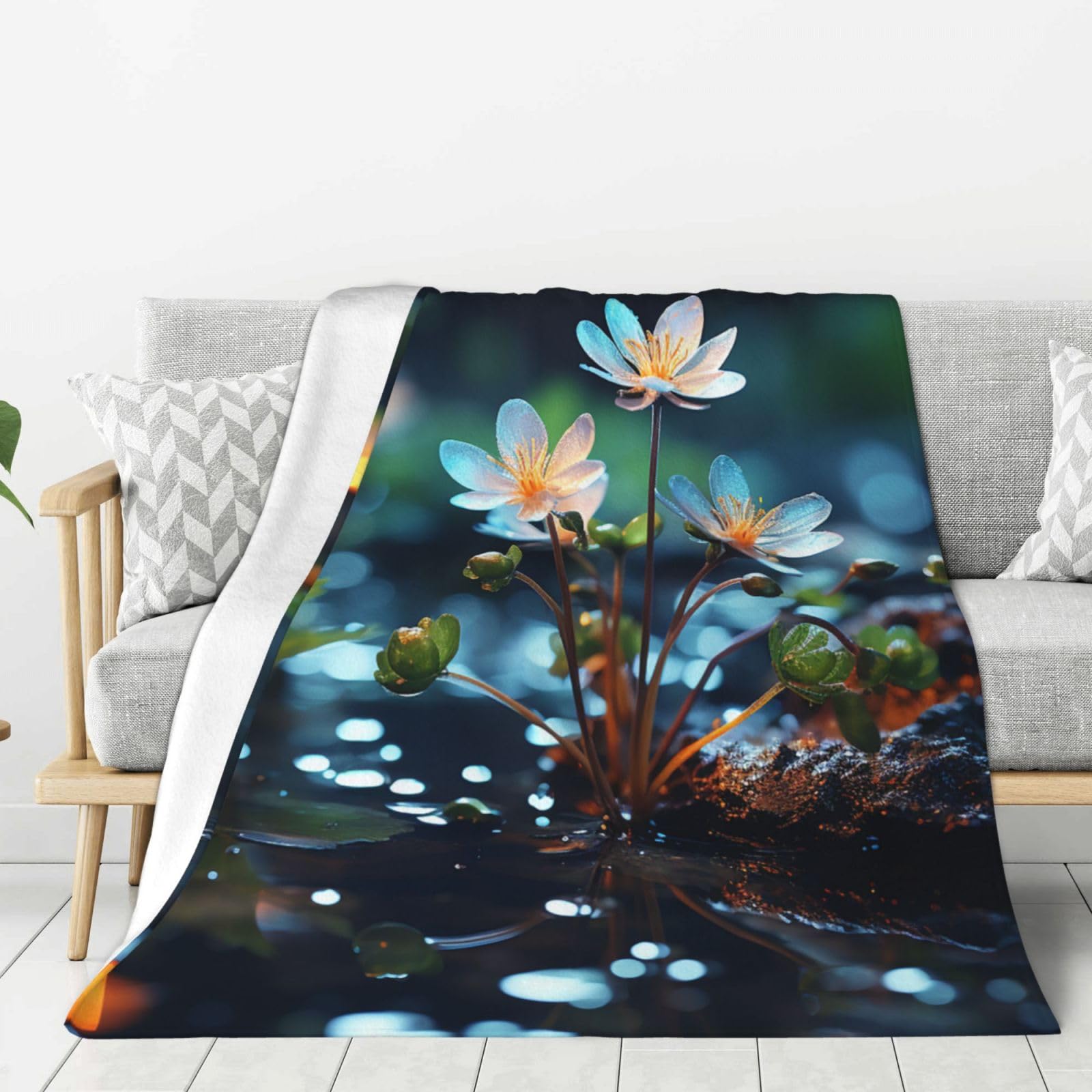 Couverture polaire flanelle douce lit canapé plaid fleurs 203x152 cm